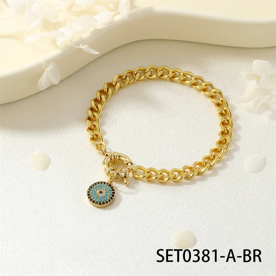 Jewelry Hip-Hop Eye Copper Zircon Inlay Bracelets Necklace