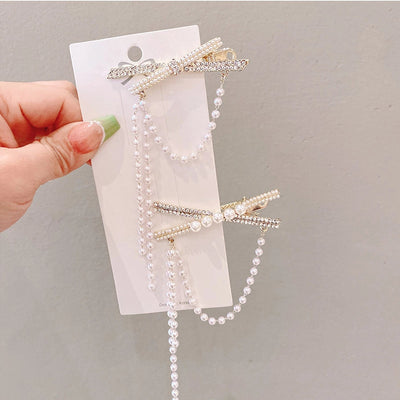 simple style color block imitation pearl alloy inlay rhinestones hair clip