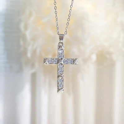 Copper cable chain Plating Cross Zircon Pendant Necklace