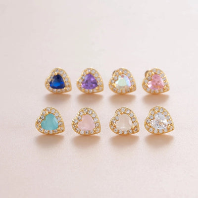1 Piece Classic Style Heart Shape Inlay Copper Zircon Ear Studs