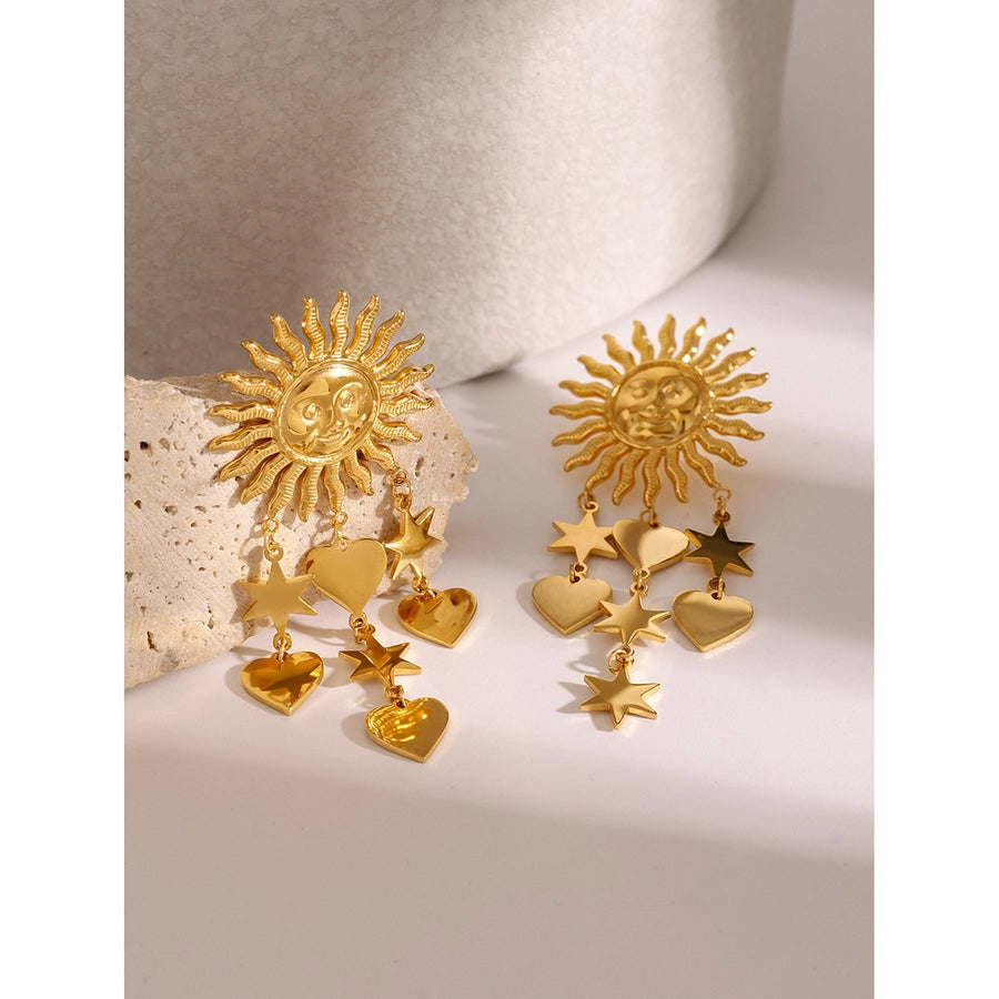 1 Pair Simple Style Classic Style Pentagram Sun Moon 304 Stainless Steel Drop Earrings