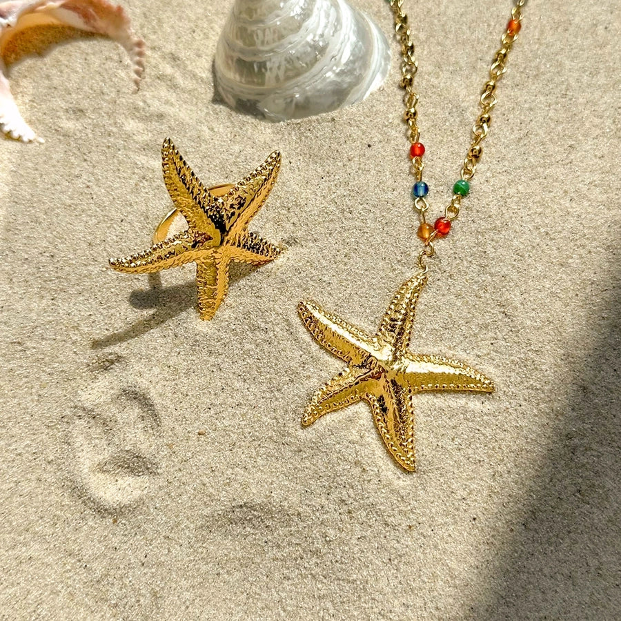 Jewelry Simple Style Classic Style Starfish 304 Stainless Steel 18K Gold Plated Rings Necklace