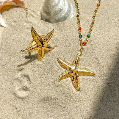 Jewelry Simple Style Classic Style Starfish 304 Stainless Steel 18K Gold Plated Rings Necklace