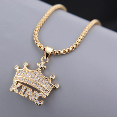 Punk Classic Style Crown Dollar Copper Inlaid Zircon Zircon 18K Gold Plated Unisex Pendant Necklace