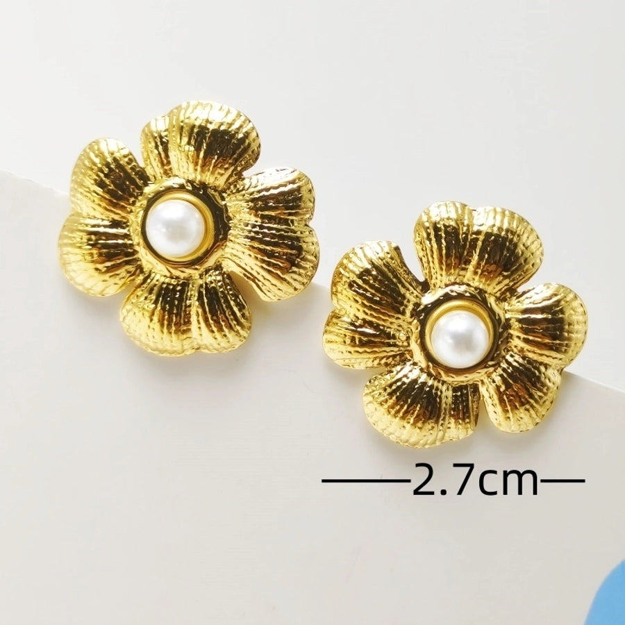 1 Pair Elegant Commute Flower 304 Stainless Steel Ear Studs