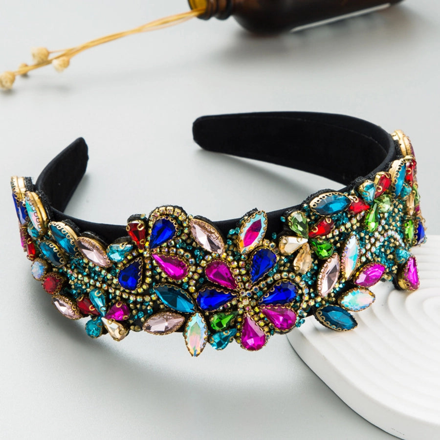 fashion new exaggerated colorful glass drill flower headband retro baroque accessories