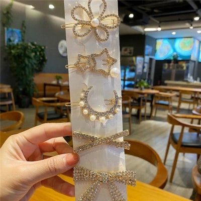 sweet plaid flower alloy pearl rhinestones hair clip 1 set