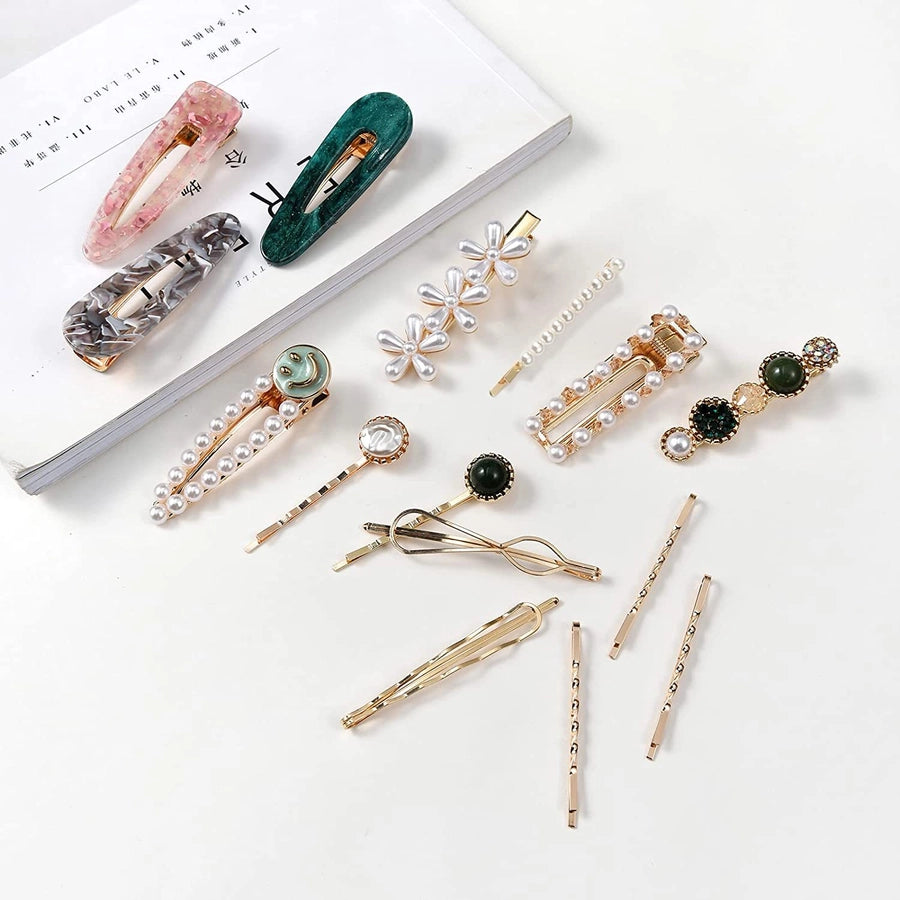 Hair Accessories Acetic Acid Side Clip Marble Effect Hairpin Pearl Candy Color Fashion Hairpin Combination Set