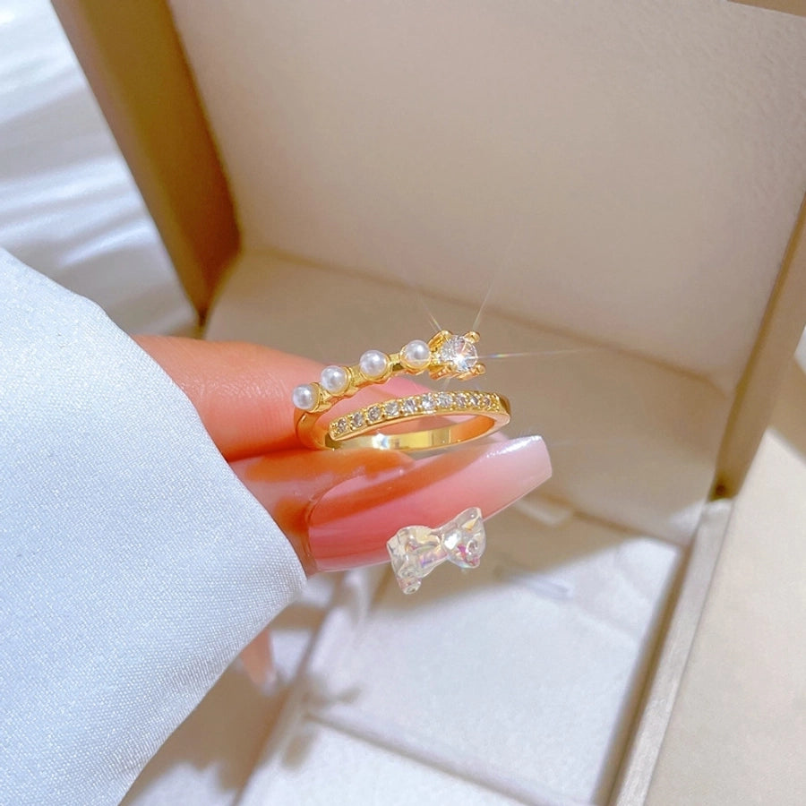 Brass Gold Plated Geometric Zircon Brass Rings