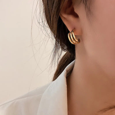 retro c shape solid color metal plating women's earrings 1 pair
