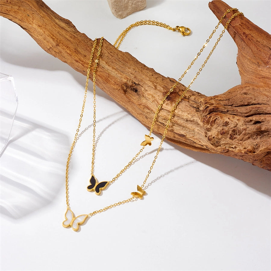 Jewelry Simple Style Butterfly Titanium Steel Plating Double Layer Necklaces