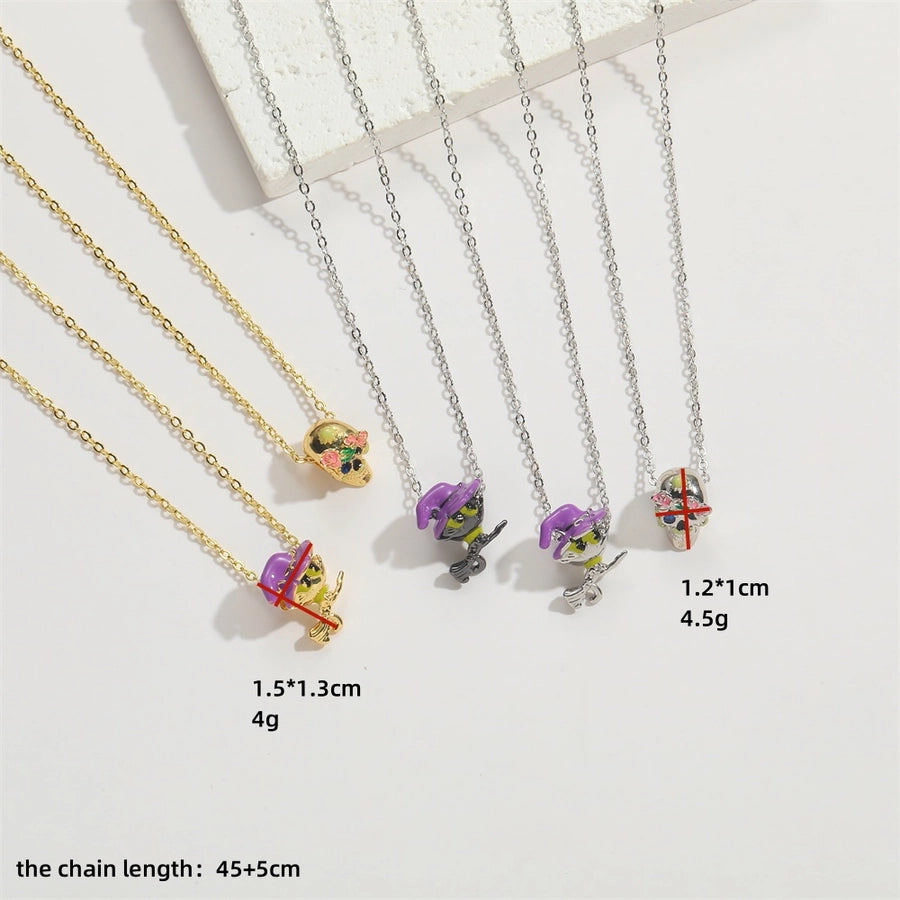 Copper 14K Gold Plated Inlay Skull Zircon Pendant Necklace