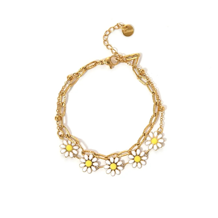 Elegant Sweet Simple Style Flower 304 Stainless Steel 14K Gold Plated Bracelets In Bulk