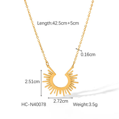 Wholesale Jewelry IG Style Vintage Style Classic Style Eight awn star Sun 304 Stainless Steel Titanium Steel 18K Gold Plated Pendant Necklace cable chain