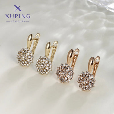 6 Pairs XUPING Simple Style Flower Plating Inlay Copper Artificial Gemstones 18K Gold Plated Earrings
