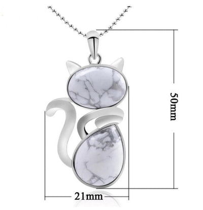 Cute Cat natural stone Copper Pendant Necklace In Bulk