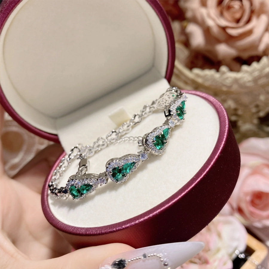 Copper Inlay Water Droplets Heart Shape Rectangle Artificial Gemstones Bracelets