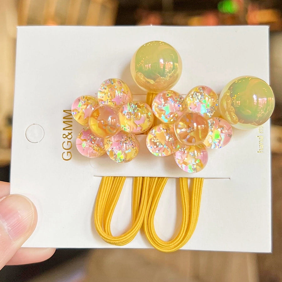 Korean style hair accessories new style onion pink five-petal flower jelly beads winding rubber band girls' hair rope hair band Braid hair rope headdress