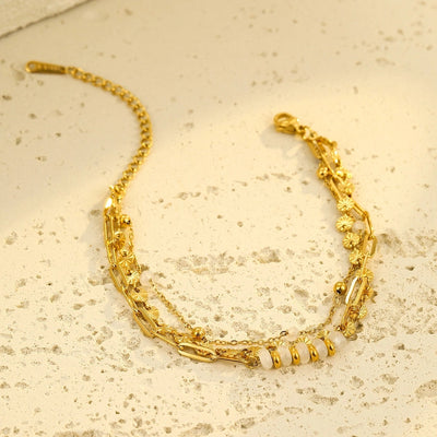 Simple Style Solid Color 304 Stainless Steel natural stone 18K Gold Plated cable chain Bracelets In Bulk