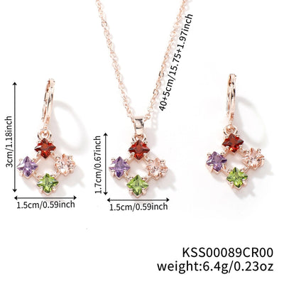 Copper K Gold Plated Inlay Water Droplets Flower Glass Jewelry Set