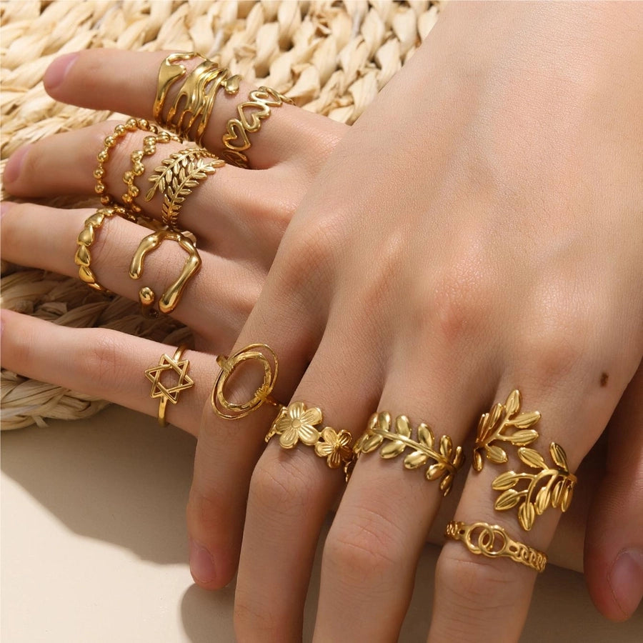 Jewelry Retro Leaf Heart Shape Flower 304 Stainless Steel Plating Open Rings