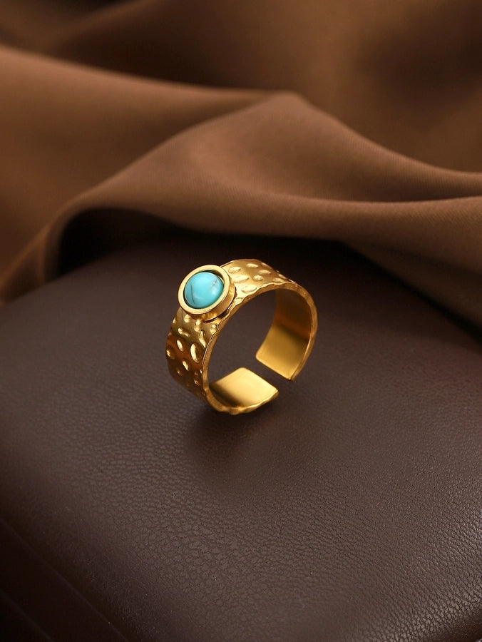 Jewelry Elegant Geometric 304 Stainless Steel Turquoise Open Rings