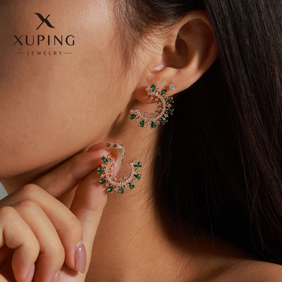 1 Pair Elegant C Shape Plating Copper Artificial Gemstones 18K Gold Plated Ear Studs