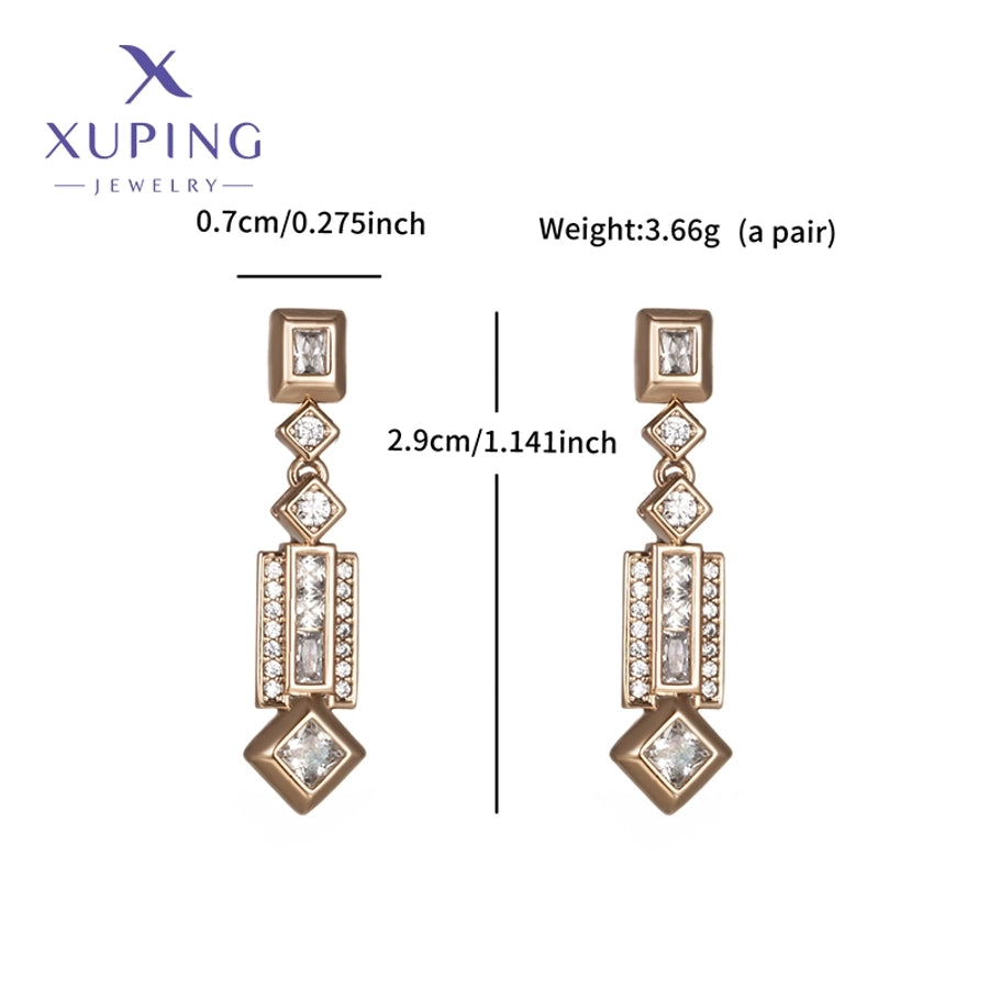 1 Pair Elegant XUPING Geometric Inlay Copper Artificial Gemstones 18K Gold Plated Drop Earrings