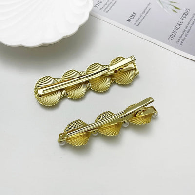 Women's Casual Marine Style Shell Metal Inlay Pearl Hair Clip