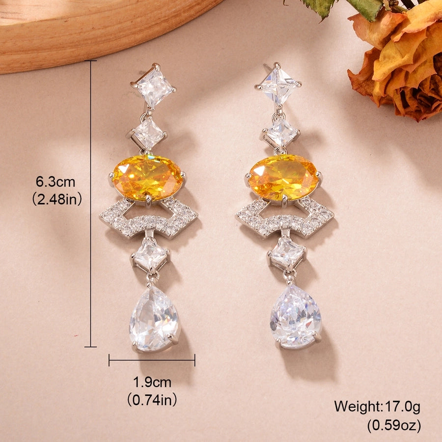 1 Pair Elegant Classic Style Streetwear Water Droplets Copper Zircon Palladium White K Drop Earrings