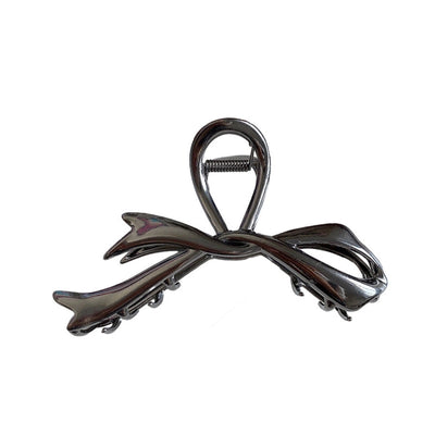 Ribbon bow hairpin for women  new back head clip shark clip high-end silver metal clip hairpin