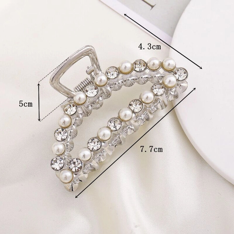 simple style solid color alloy inlay rhinestones hair claws 1 piece