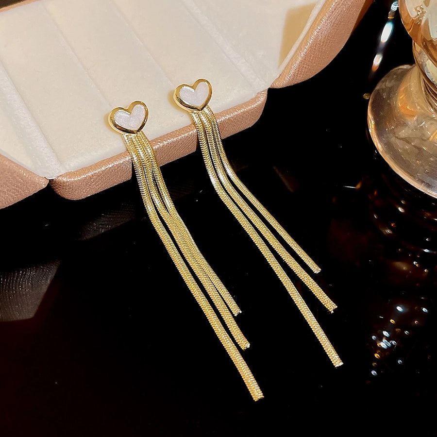 1 Pair Elegant Sweet Classic Style Tassel Heart Shape Copper Drop Earrings