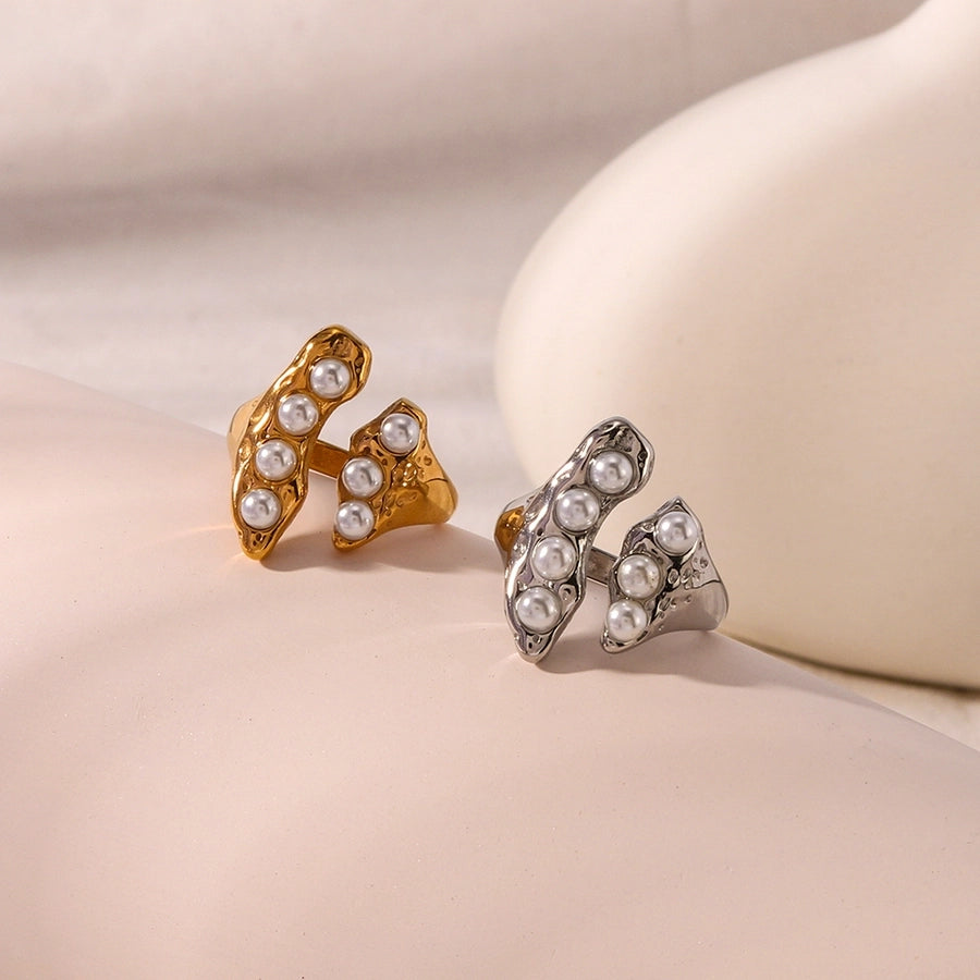 Jewelry IG Style Simple Style Pea 304 Stainless Steel Artificial Pearls 18K Gold Plated Inlay Open Rings