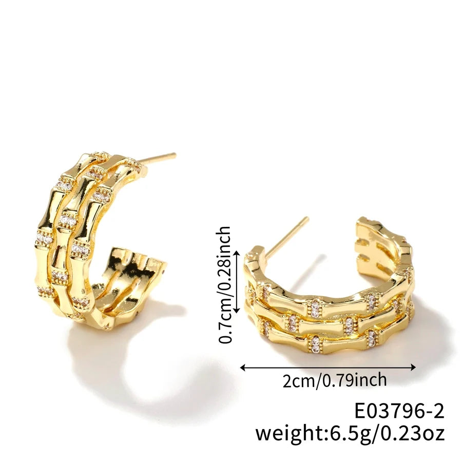 1 Pair Elegant Lady Shiny Geometric Inlay Copper Zircon K Gold Plated Rhodium Plated Earrings