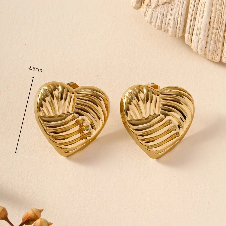 1 Pair Elegant Vintage Style Geometric Heart Shape 304 Stainless Steel 18K Gold Plated Ear Studs