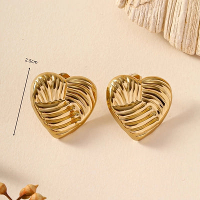 1 Pair Elegant Vintage Style Geometric Heart Shape 304 Stainless Steel 18K Gold Plated Ear Studs