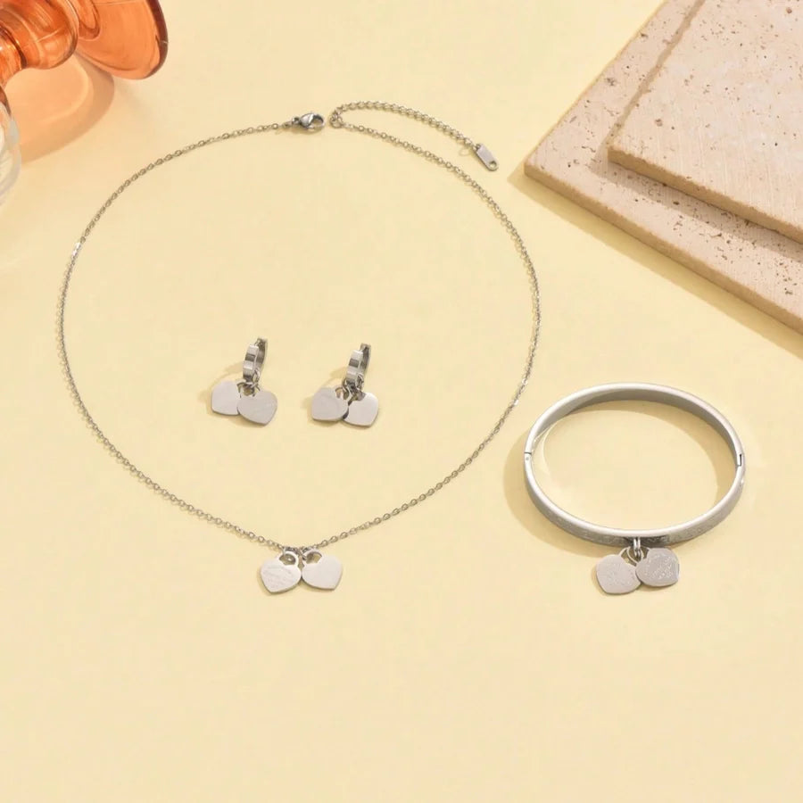 Jewelry Elegant Lady Geometric 304 Stainless Steel Earrings Necklace Jewelry Set