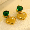 1 Pair Retro Sweet Round Heart Shape Inlay 304 Stainless Steel Zircon 18K Gold Plated Drop Earrings