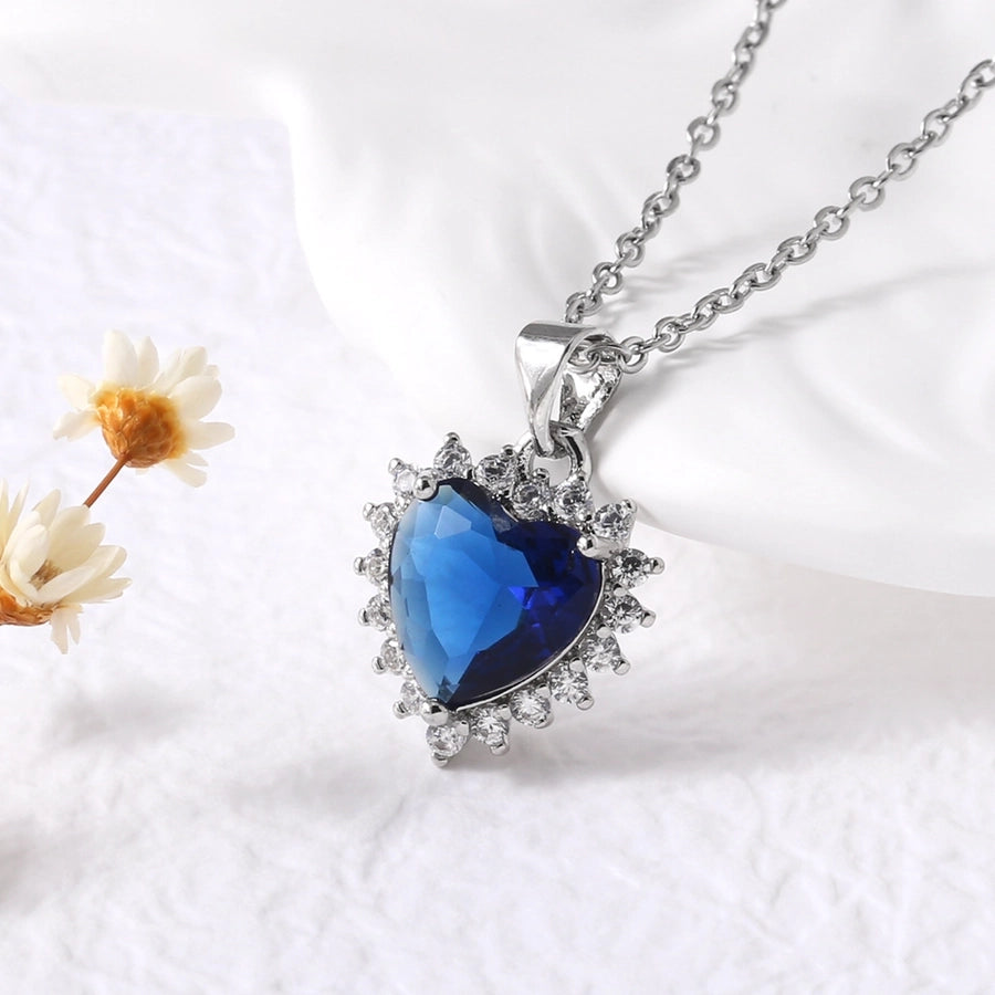 Jewelry Modern Style Simple Style Heart Shape 201 Stainless Steel Copper Zircon 18K Gold Plated Inlay Pendant Necklace