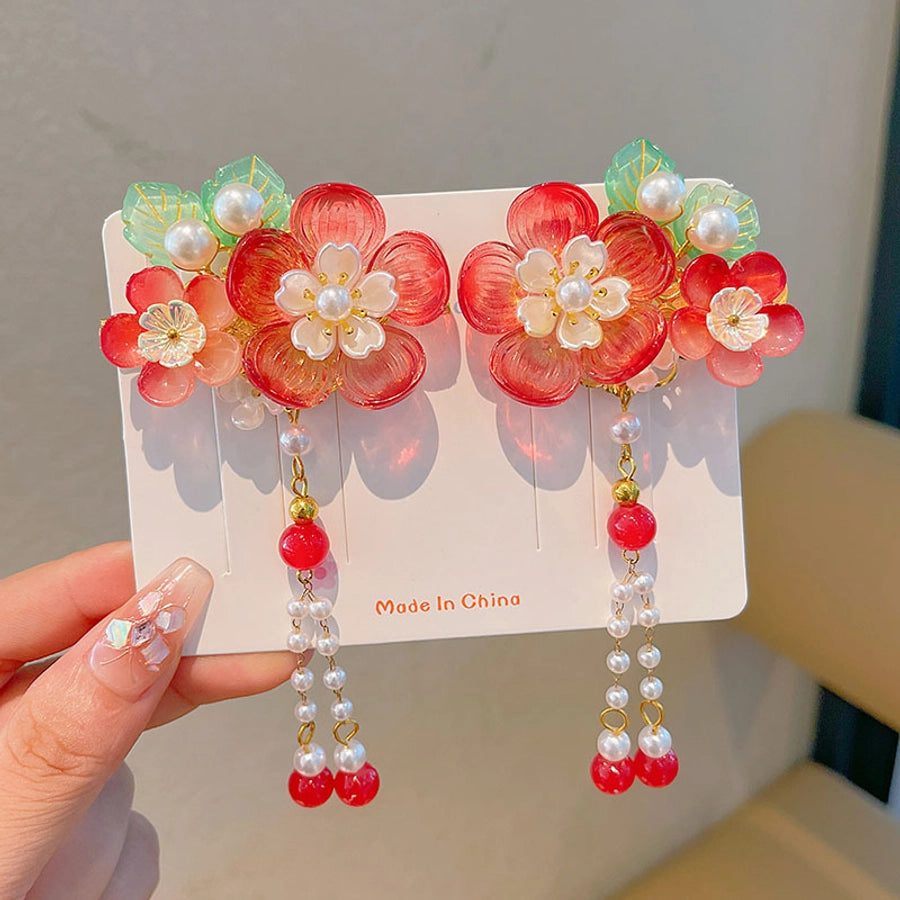 Kid'S Ethnic Style Flower Butterfly Arylic Resin Sequins Plating Artificial Pearls Hair Clip