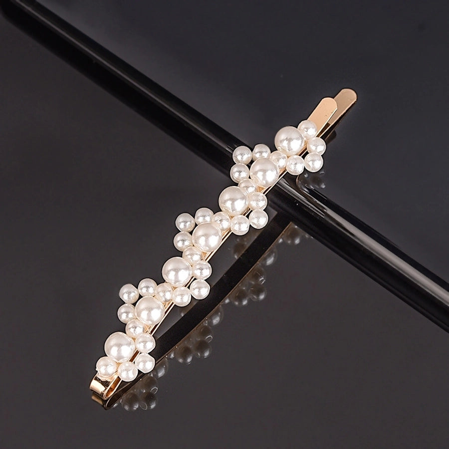 simple style geometric bow knot imitation pearl alloy plastic hair clip 1 piece