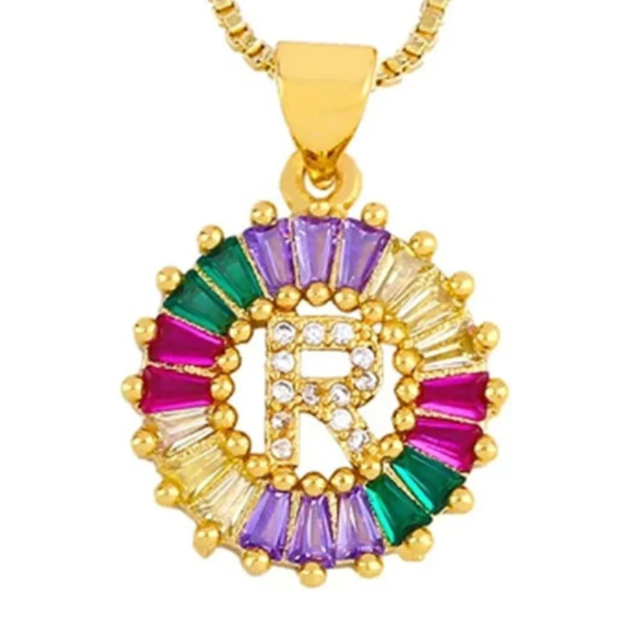 Copper 18K Gold Plated Plating Inlay Letter Zircon Pendant Necklace