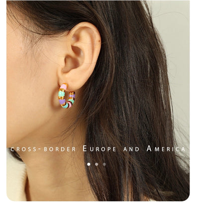 1 Pair IG Style Elegant Vintage Style C Shape Polishing Enamel Plating 304 Stainless Steel 18K Gold Plated Ear Studs