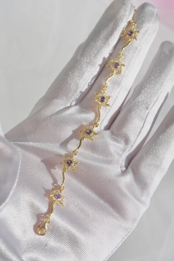 Copper 14K Gold Plated Inlay Sun rose flower Bow Knot Zircon Bracelets Necklace