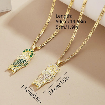 Jewelry Retro Religion Classic Style Human Copper Zircon 18K Gold Plated Inlay Pendant Necklace