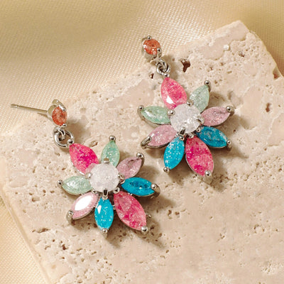 1 Pair Glam Pastoral Shiny Floral Inlay Copper Zircon K Gold Plated Rhodium Plated Ear Studs