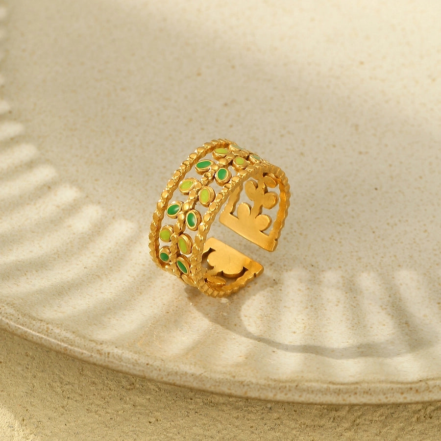 Jewelry Baroque Style Vacation Leaves 304 Stainless Steel Open Rings