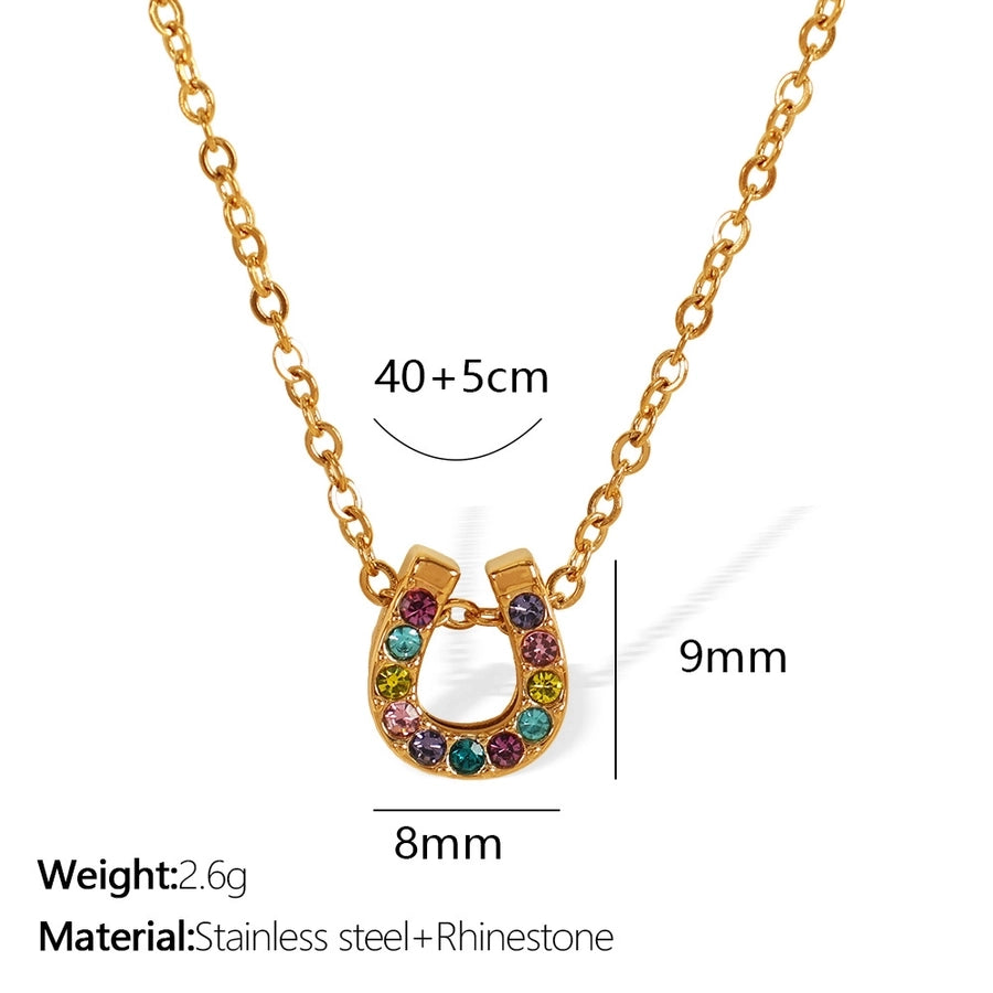 Jewelry IG Style Classic Style Geometric Moon Heart Shape Titanium Steel Rhinestones Plating Pendant Necklace