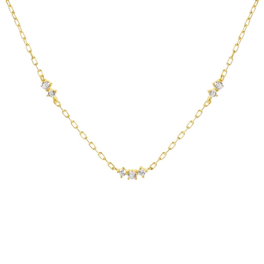 Copper 18K Gold Plated Inlay Solid Color Zircon Necklace